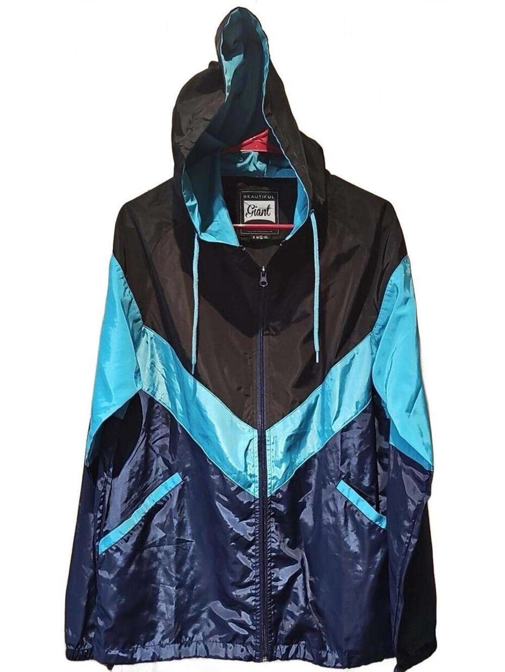 Beautiful Giant Mens Hooded Lightweight Windbreaker Blue And Black Size Large
